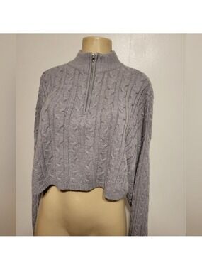 Garage Knitted Grey Sweater Large Zipped Comfy Fall Winter